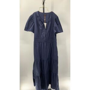 Quince Womens 100% Organic Cotton Poplin Tiered Maxi Dress Navy XL